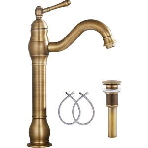 GGStudy 360° Swivel Antique Brass Bathroom Vessel Sink Faucet Single Handle One